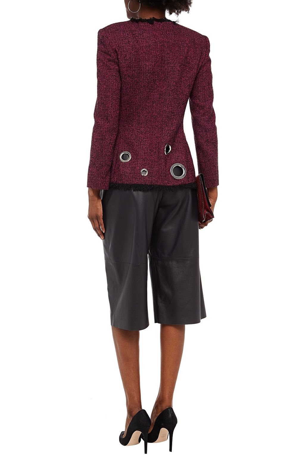 BOUTIQUE MOSCHINO Eyelet-embellished wool-blend bouclé-tweed jacket