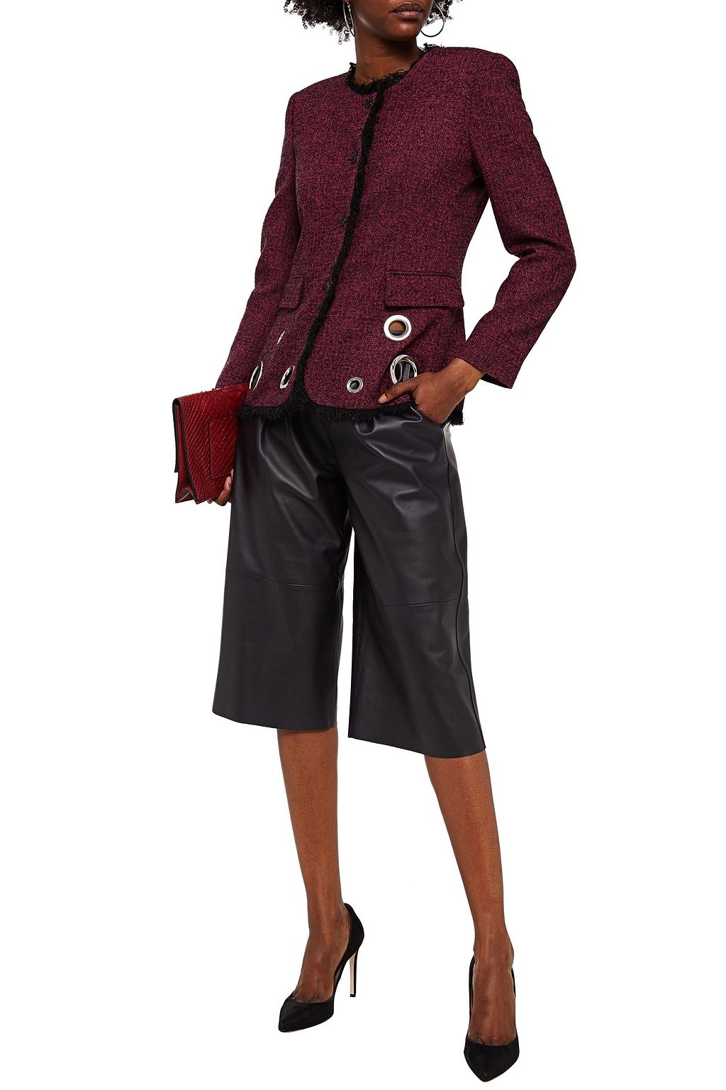 BOUTIQUE MOSCHINO Eyelet-embellished wool-blend bouclé-tweed jacket