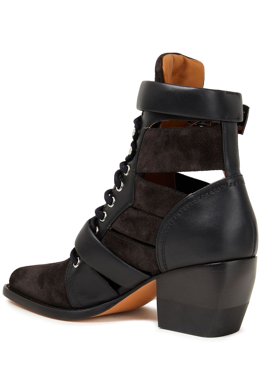 CHLOÉ Rylee lace-up cutout leather and suede ankle boots