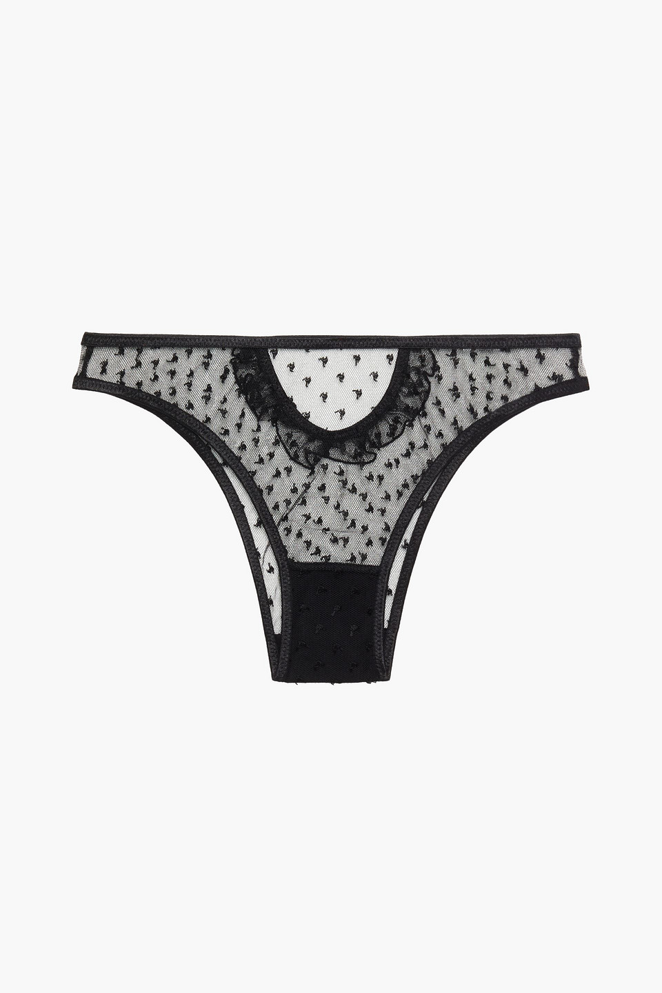 Le Petit Trou Woman Sains Ruffle-trimmed Cutout Point D'esprit Low-rise Briefs Black Size L