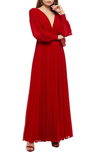 badgley mischka pleated gown