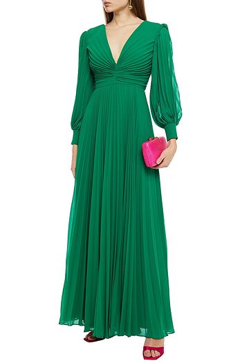 badgley mischka pleated gown
