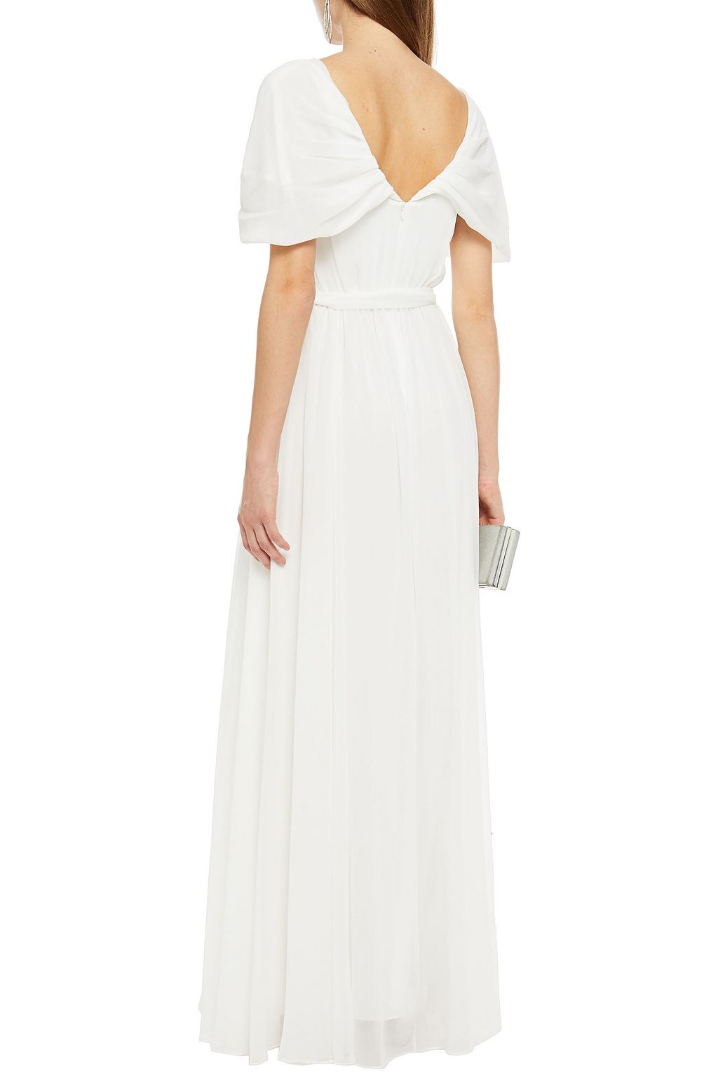 BADGLEY MISCHKA Belted draped chiffon gown