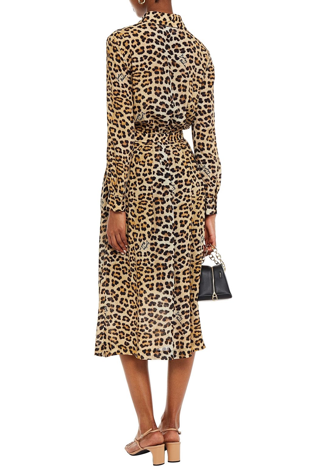 BOUTIQUE MOSCHINO Pleated leopard-print crepe de chine midi shirt dress