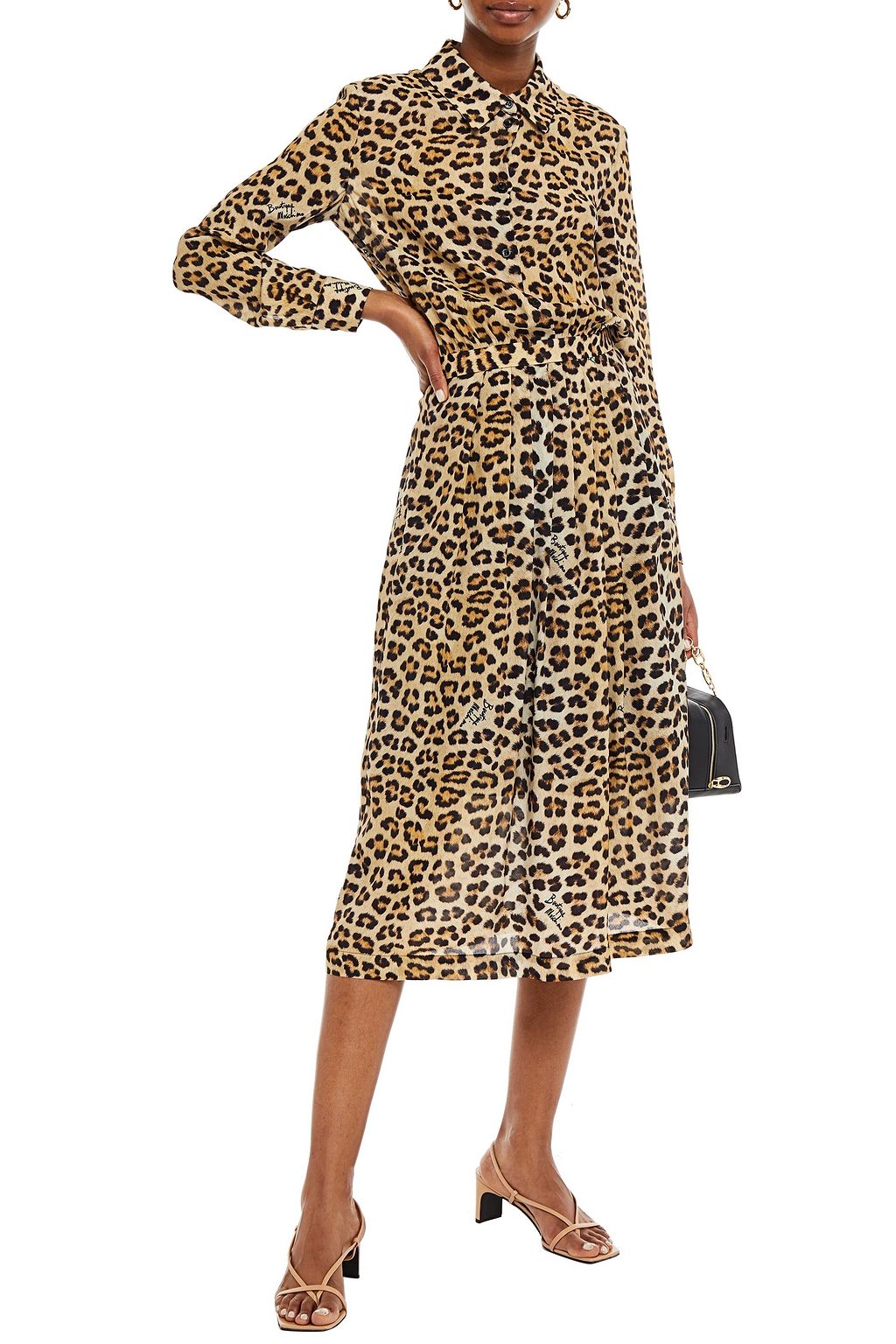 BOUTIQUE MOSCHINO Pleated leopard-print crepe de chine midi shirt dress