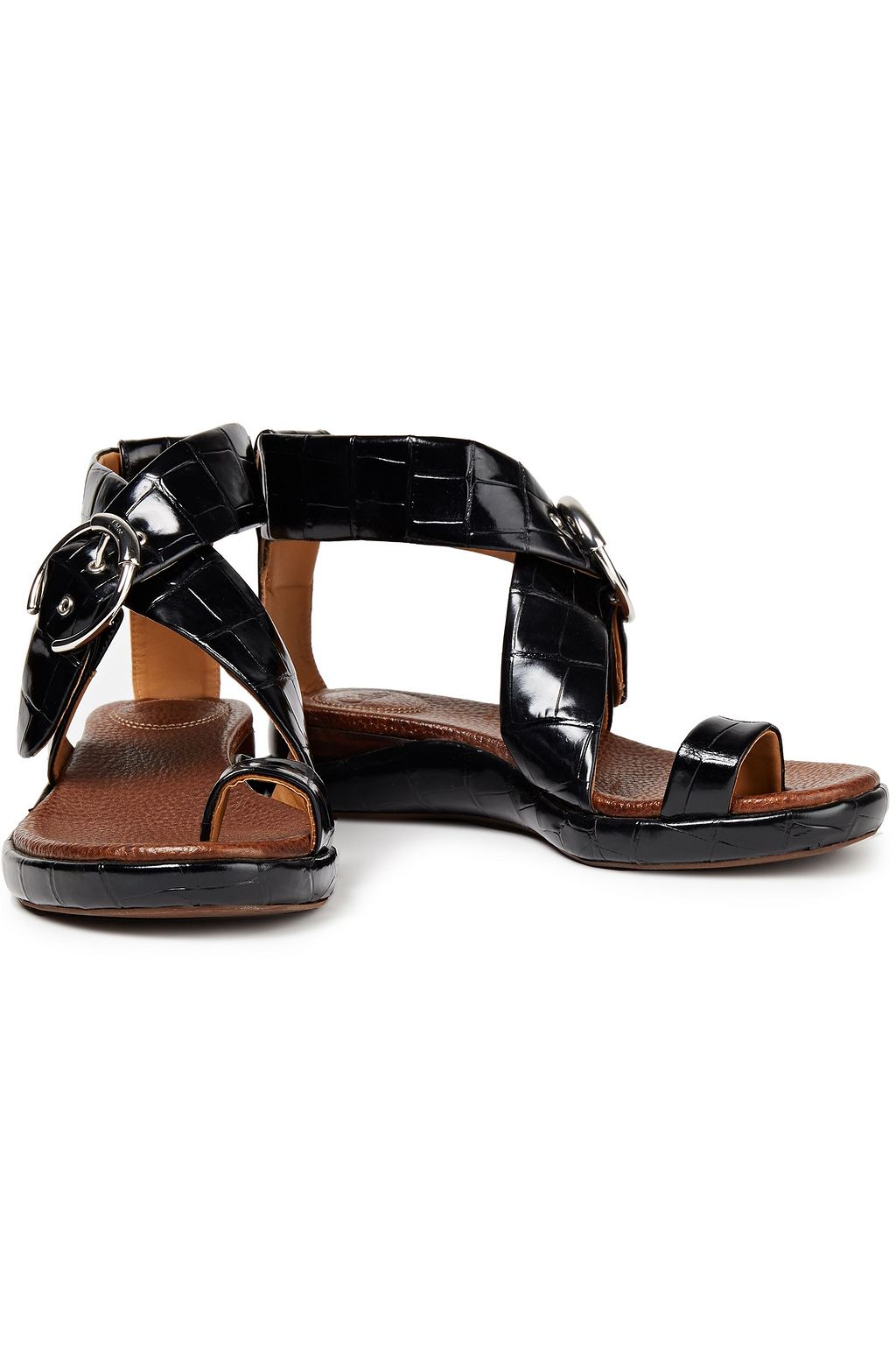 CHLOÉ Wave buckled croc-effect leather platform sandals