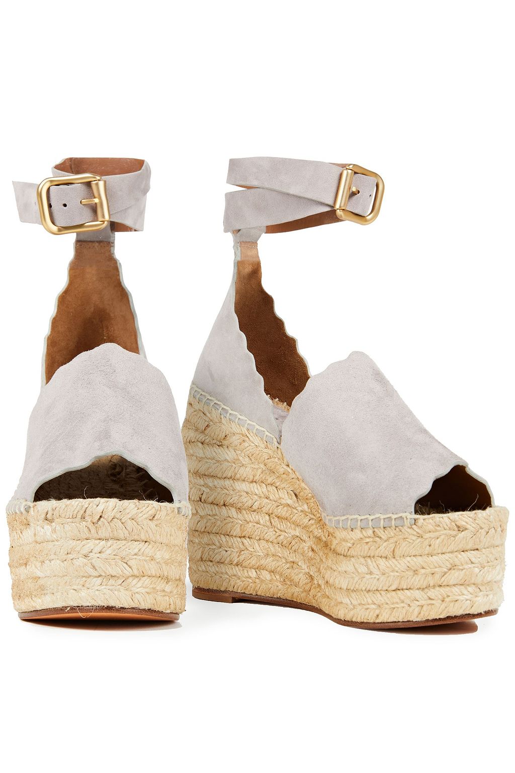 CHLOÉ Lauren scalloped suede espadrille wedge sandals