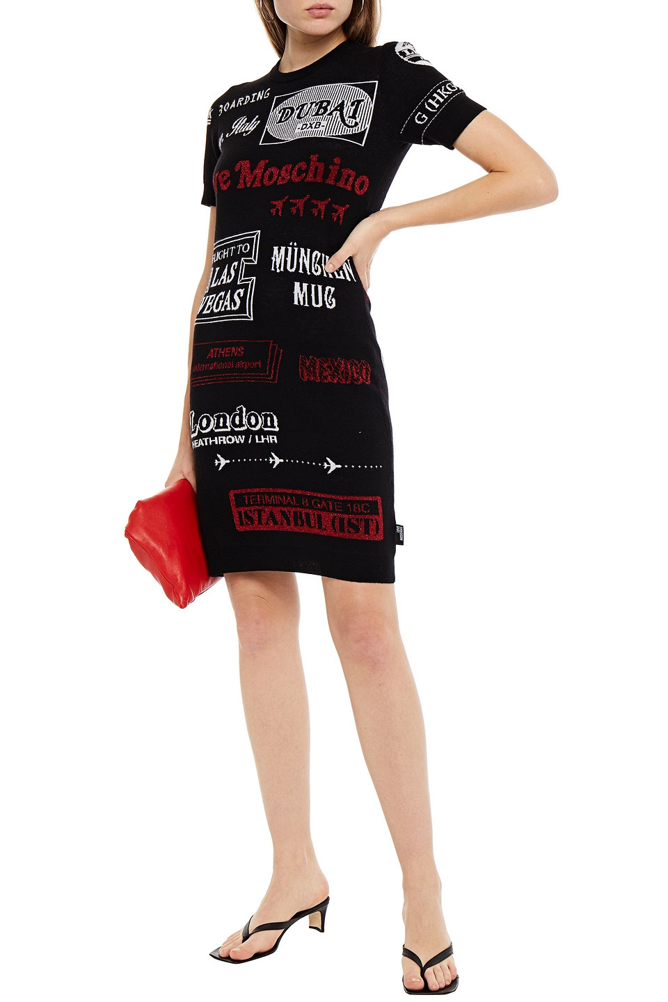 Love Moschino Metallic Jacquard-knit Mini Dress In Black