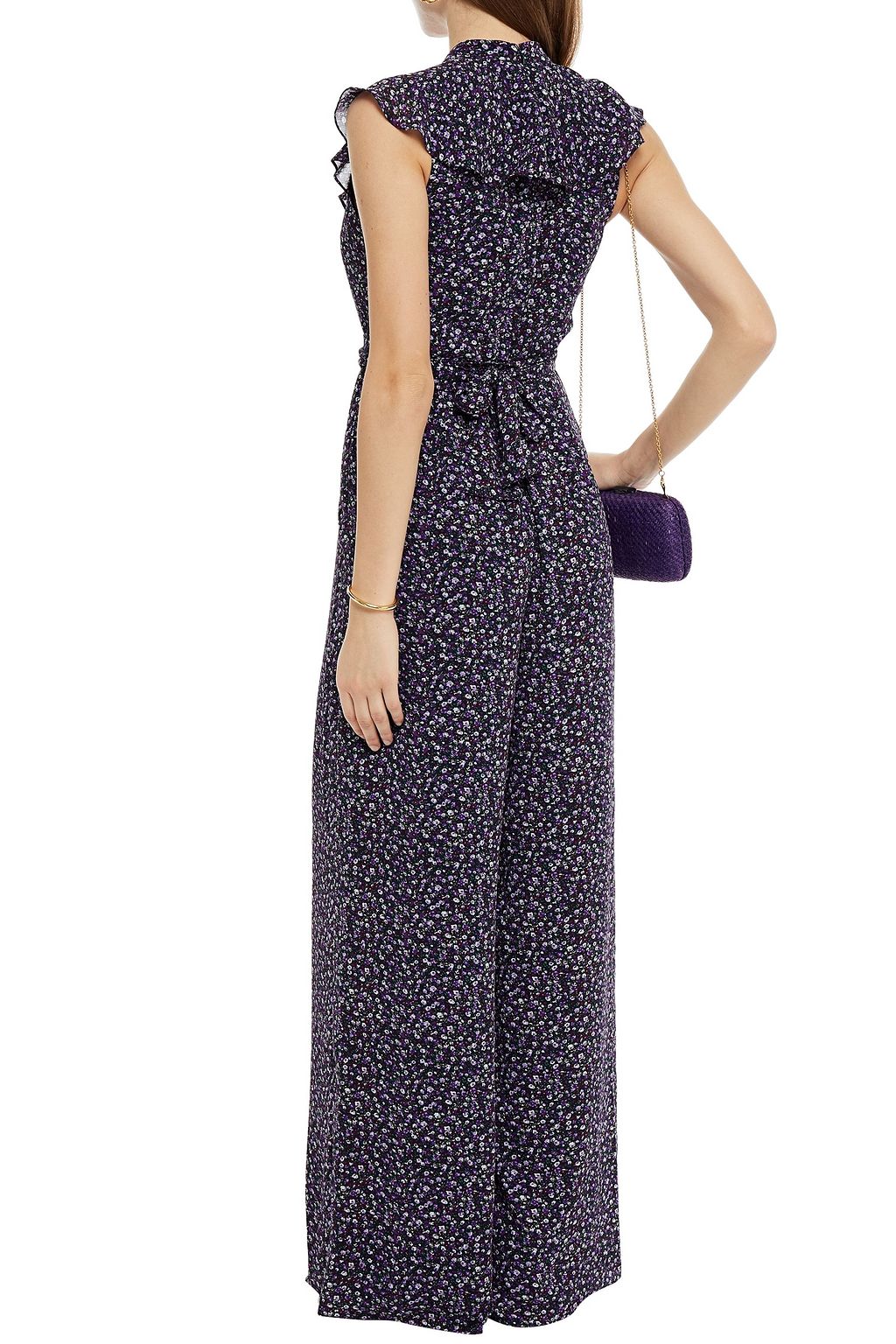 MIKAEL AGHAL Belted ruffled floral-print crepe wide-leg jumpsuit