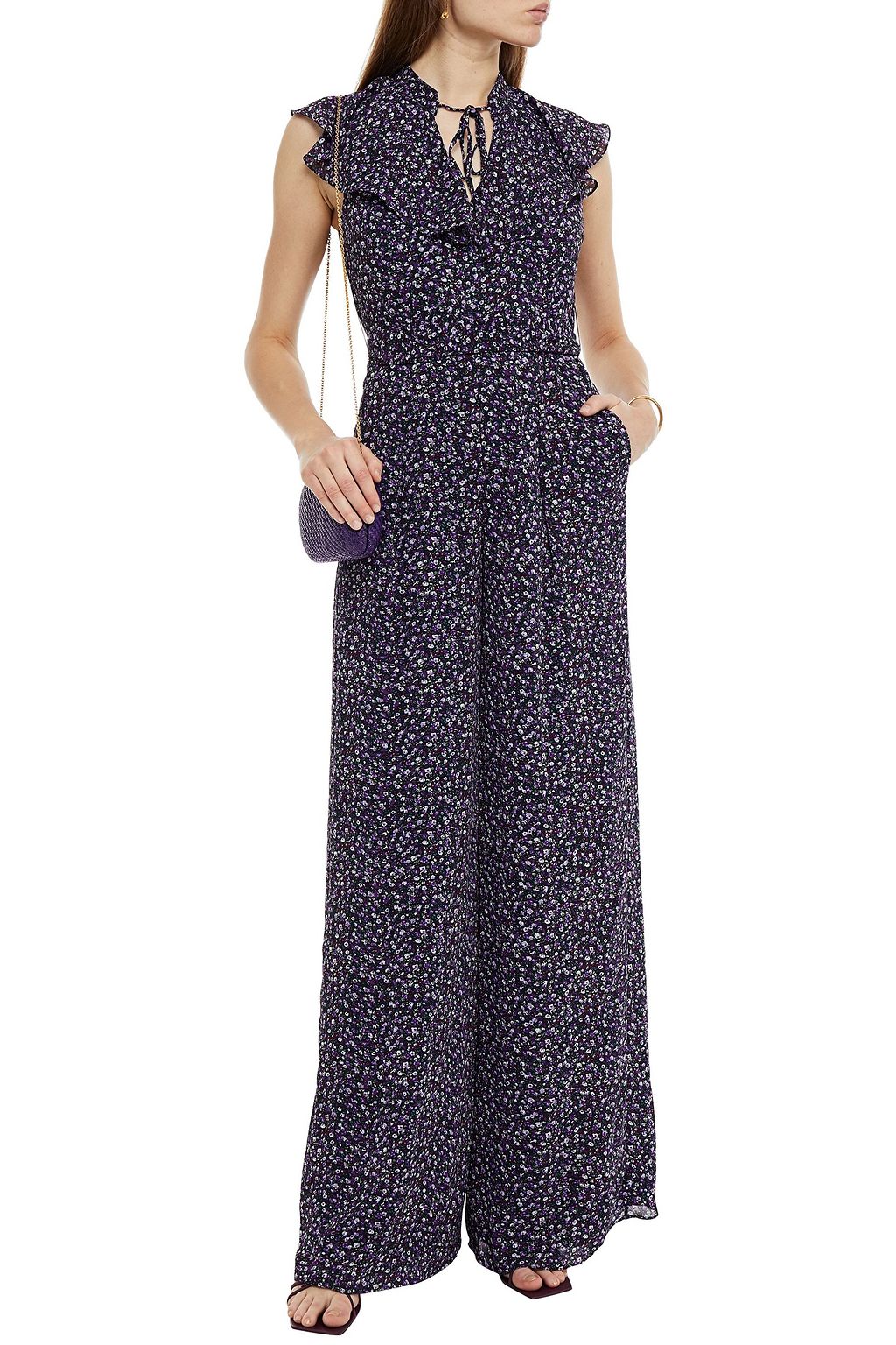 MIKAEL AGHAL Belted ruffled floral-print crepe wide-leg jumpsuit