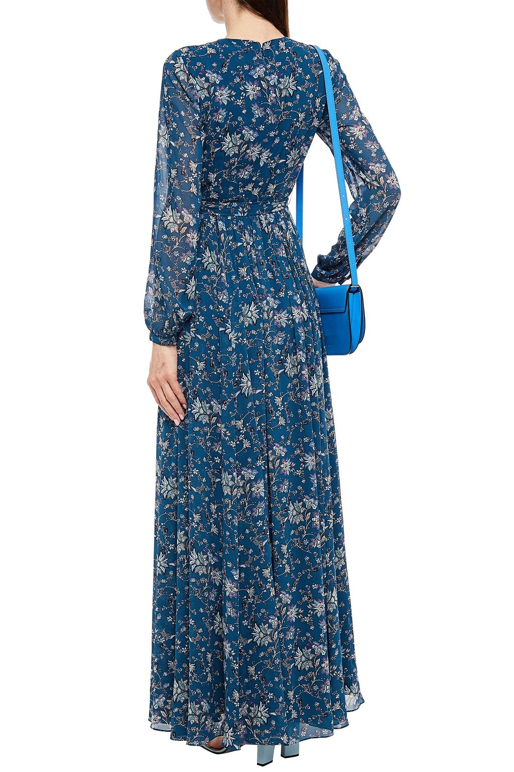 MIKAEL AGHAL Gathered belted floral-print chiffon maxi dress