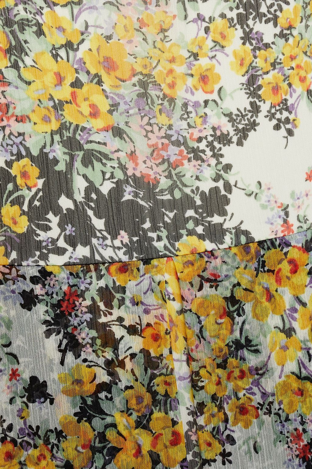 MIKAEL AGHAL Paneled pleated floral-print crepon maxi dress