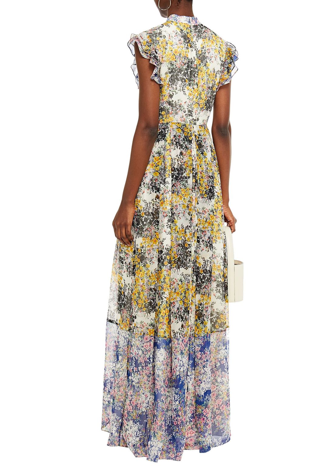MIKAEL AGHAL Paneled pleated floral-print crepon maxi dress