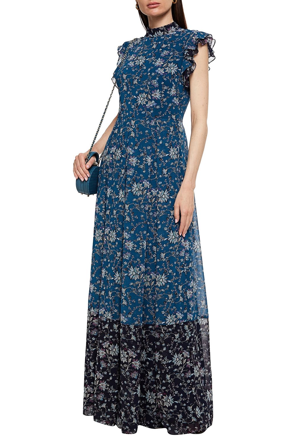 MIKAEL AGHAL Pleated ruffled floral-print chiffon maxi dress