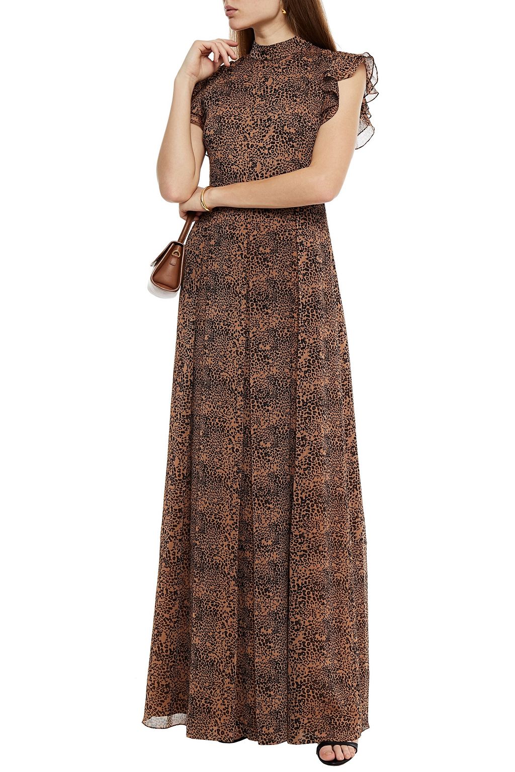 MIKAEL AGHAL Ruffle-trimmed leopard-print crepon maxi dress