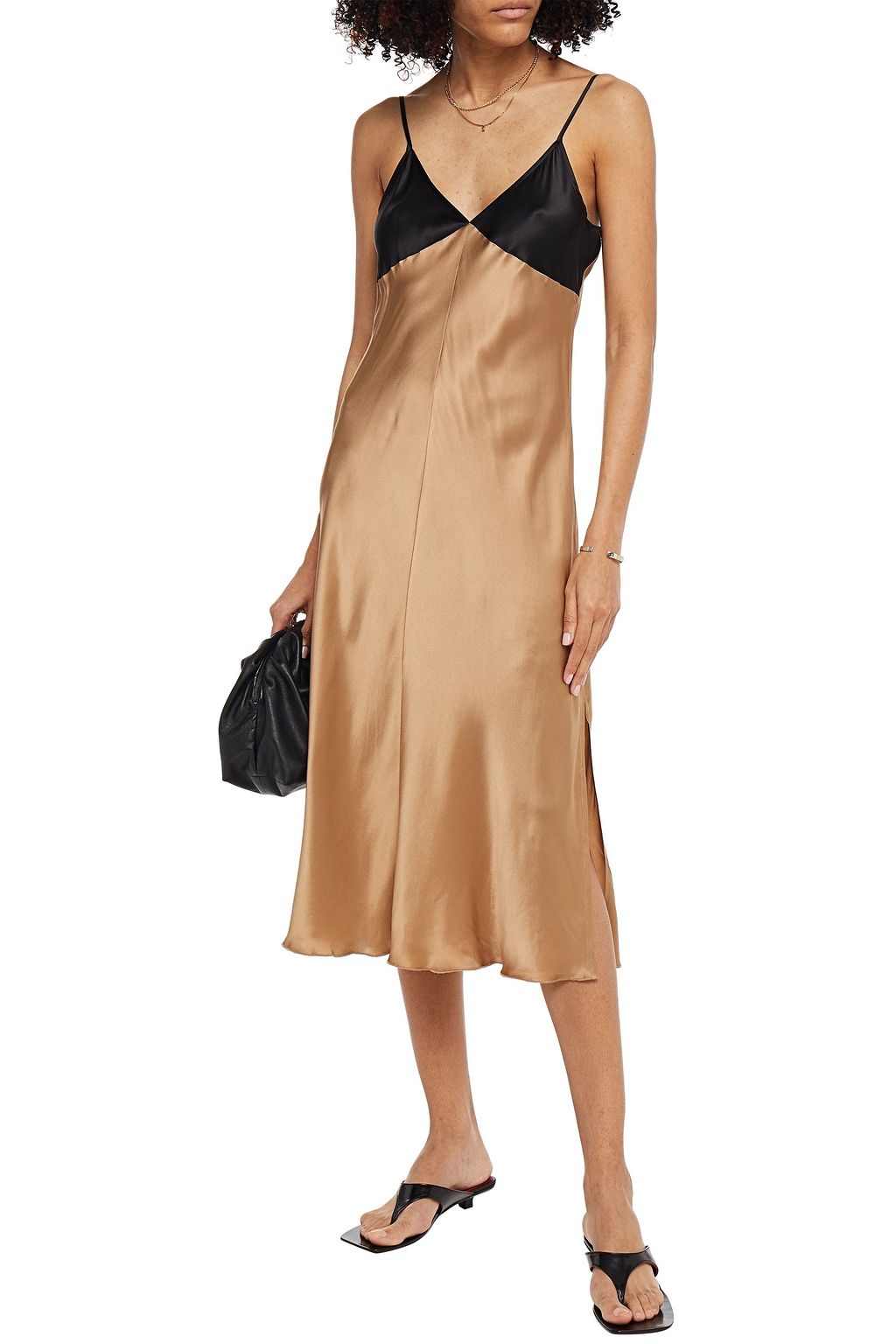 ATM ANTHONY THOMAS MELILLO Two-tone silk-charmeuse midi slip dress