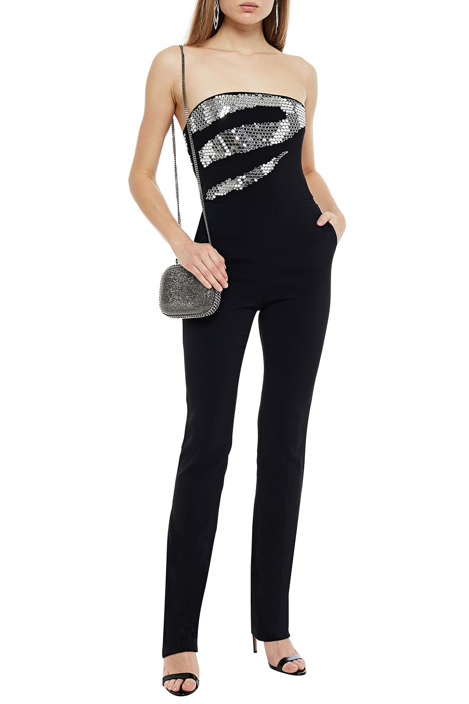 David Koma Strapless Embellished Crepe Jumpsuit In Black
