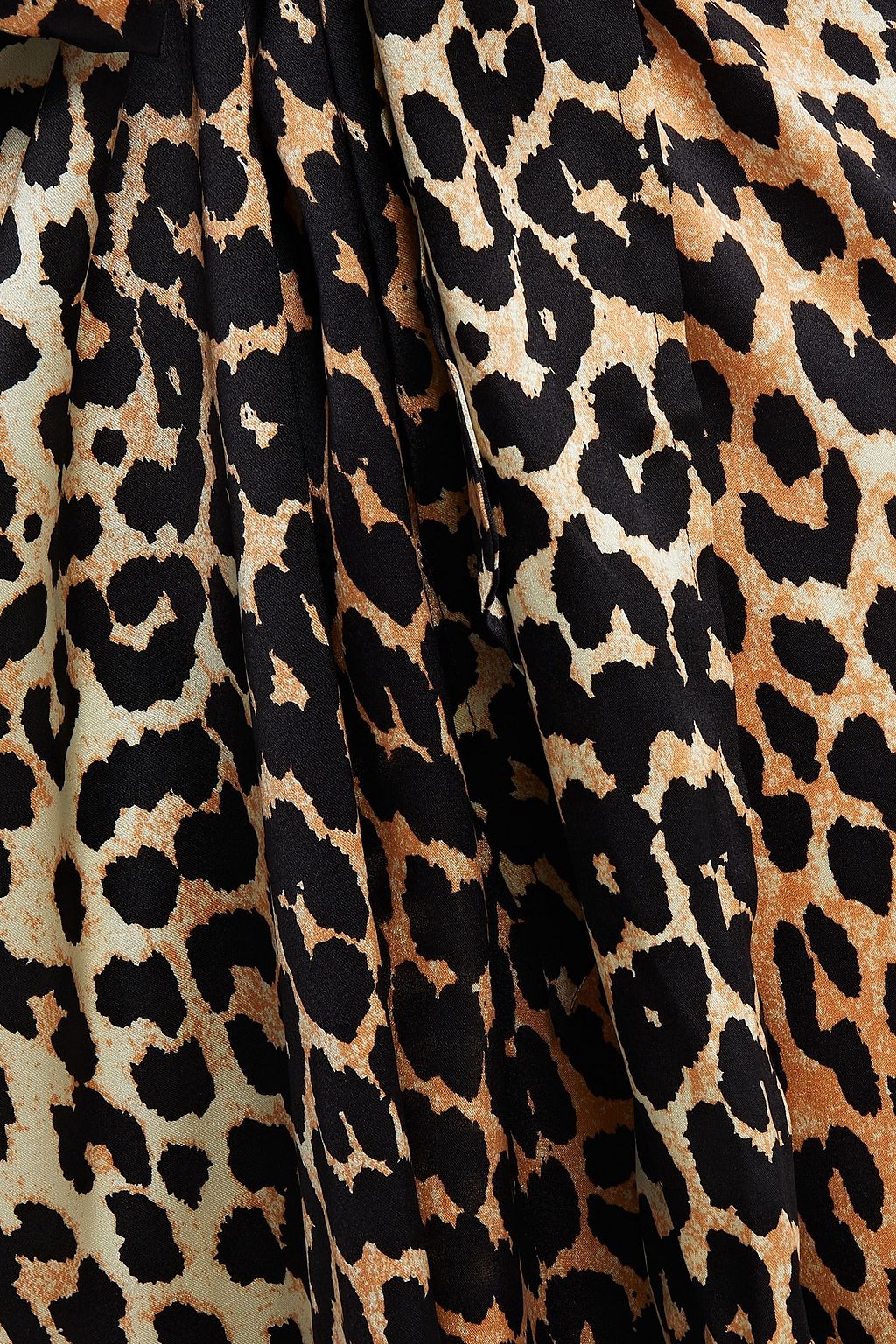 GANNI Bow-detailed leopard-print silk-blend satin midi skirt
