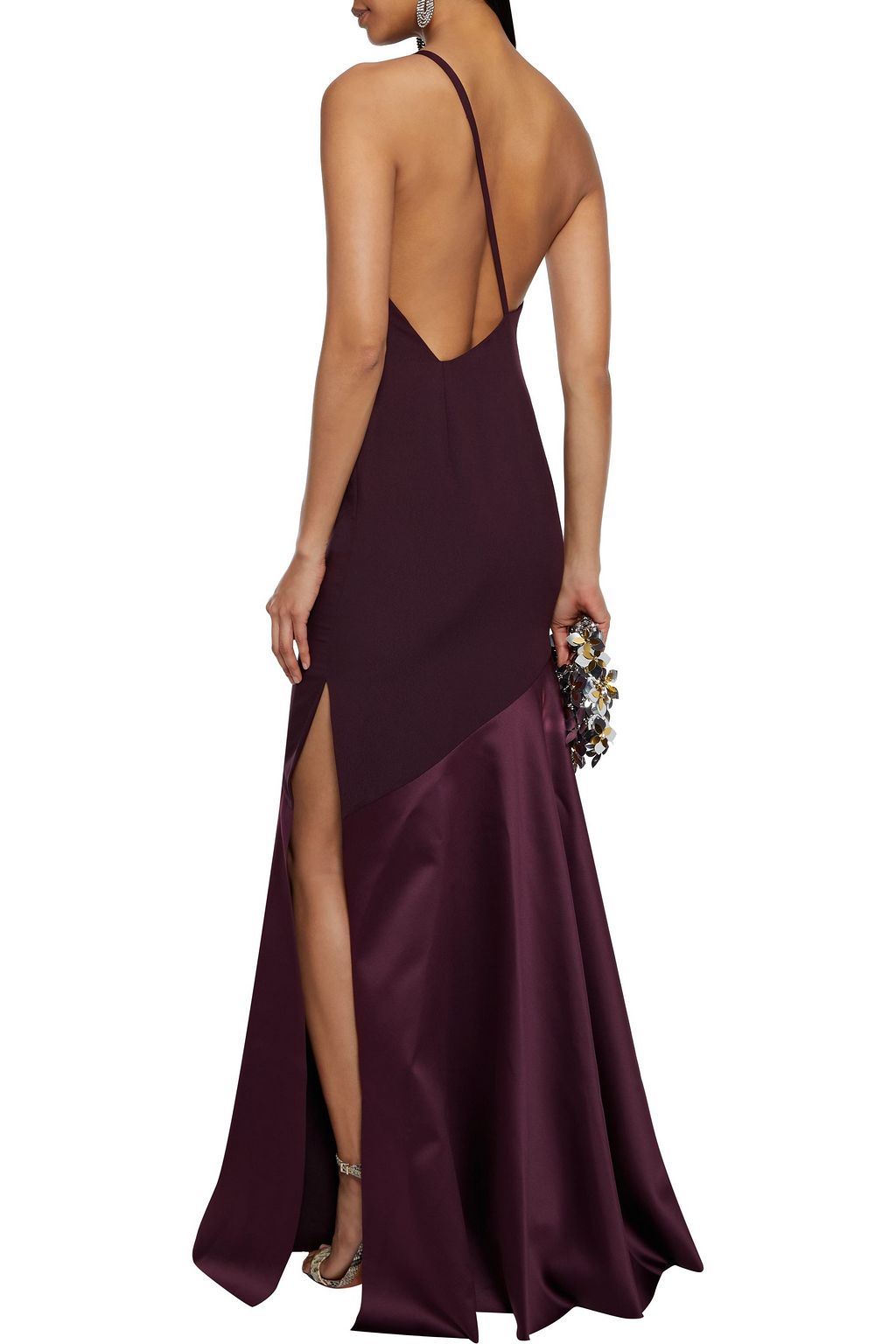 SOLACE LONDON Violeta one-shoulder satin-paneled crepe gown