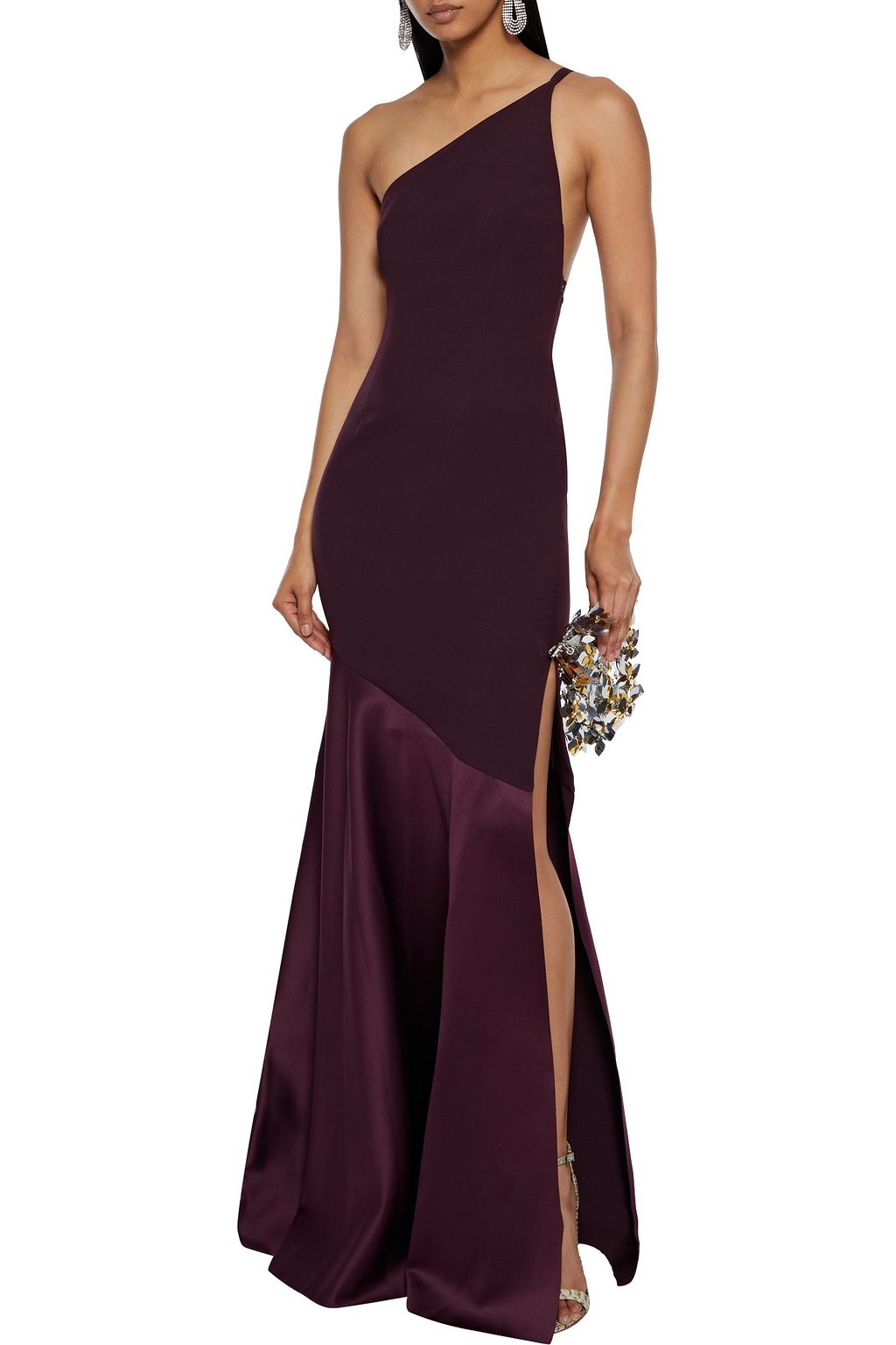 SOLACE LONDON Violeta one-shoulder satin-paneled crepe gown