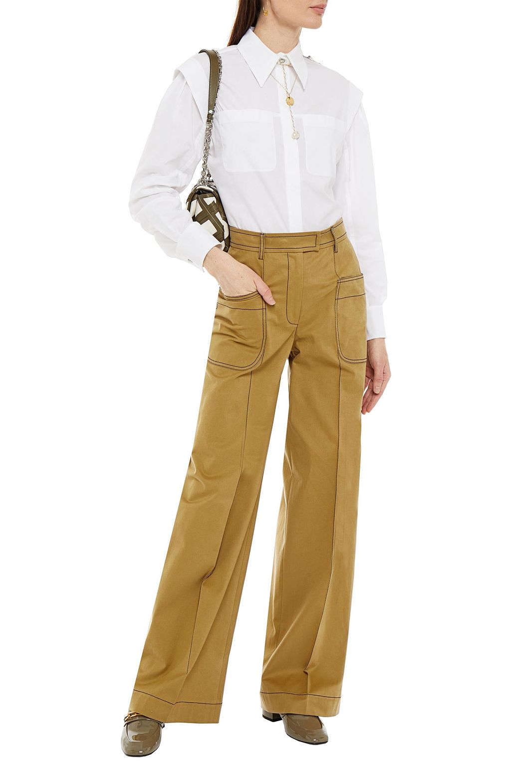 ALBERTA FERRETTI Cotton-blend twill wide-leg pants