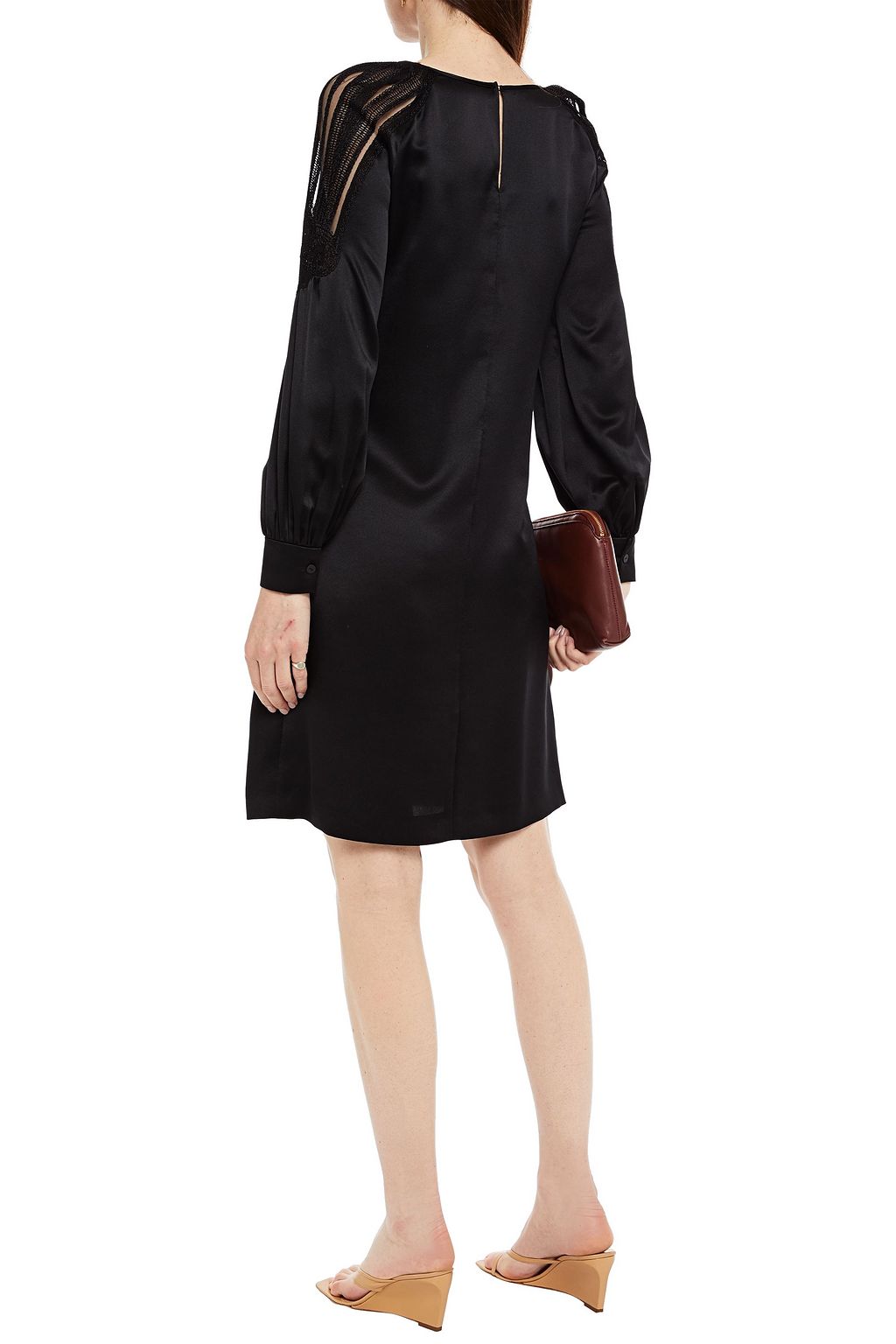ALBERTA FERRETTI Embroidered tulle-paneled silk-satin crepe dress