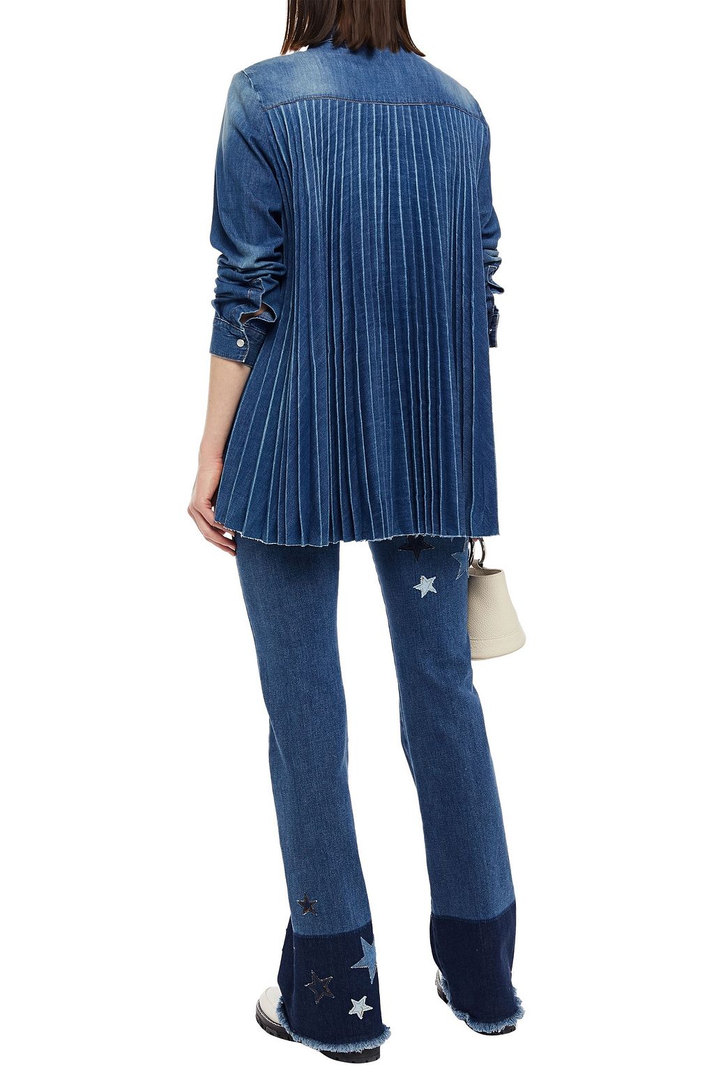 REDVALENTINO Pleated faded denim shirt