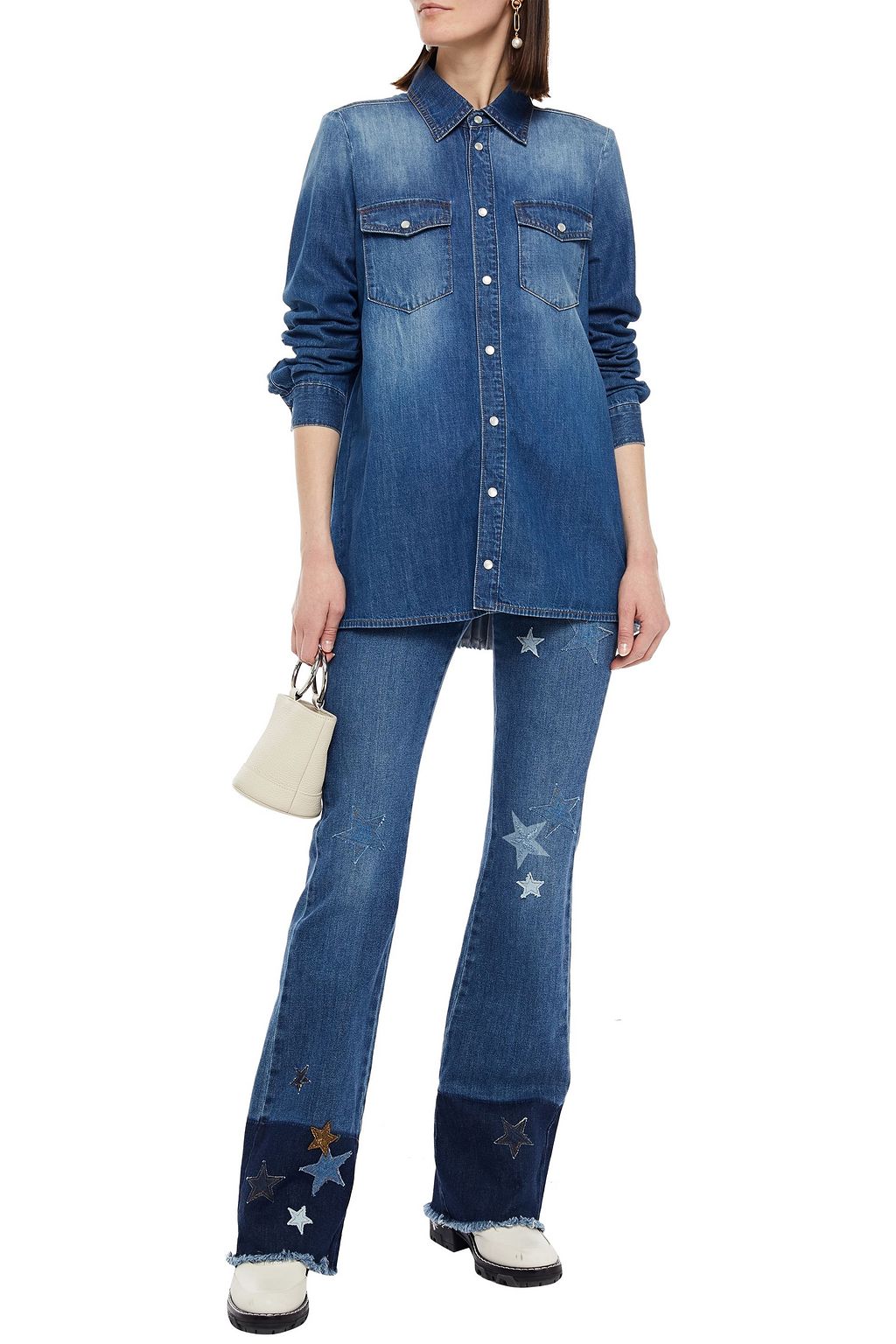 REDVALENTINO Pleated faded denim shirt