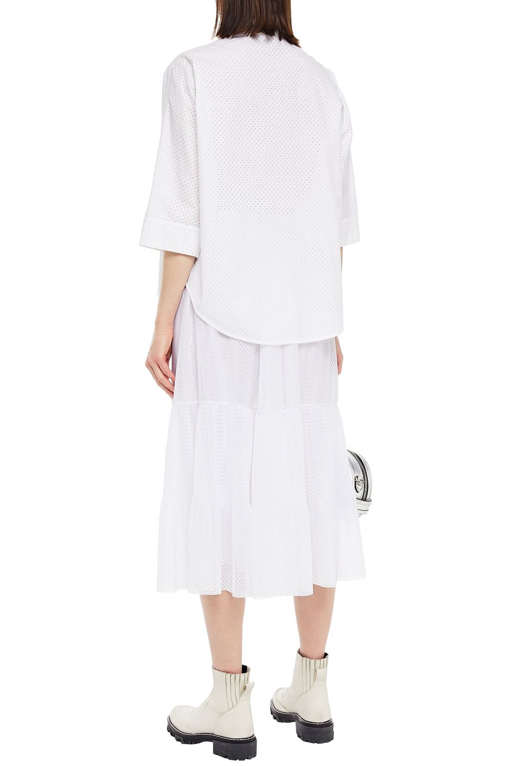 REDVALENTINO Gathered pointelle-knit midi skirt
