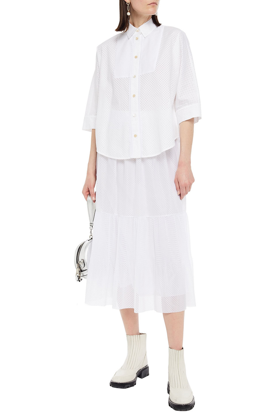 Red Valentino Gathered Pointelle-knit Midi Skirt In Latte