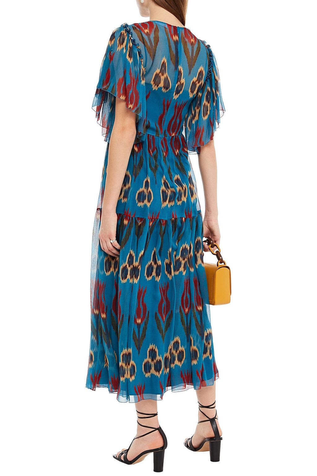 REDVALENTINO Gathered printed silk-georgette midi dress