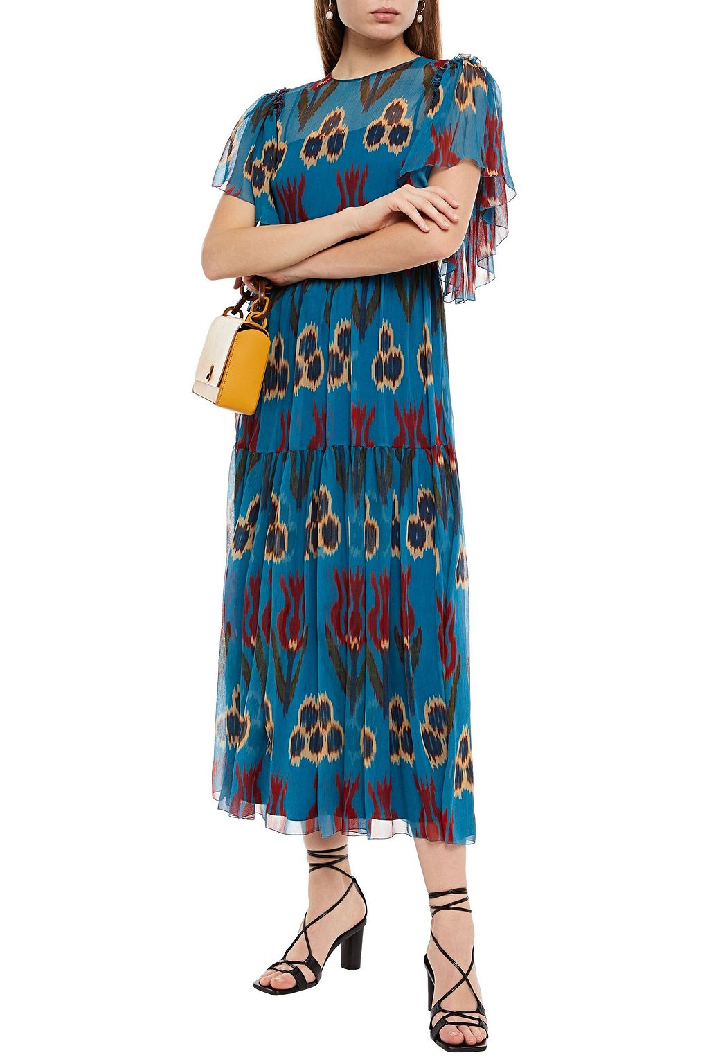 REDVALENTINO Gathered printed silk-georgette midi dress