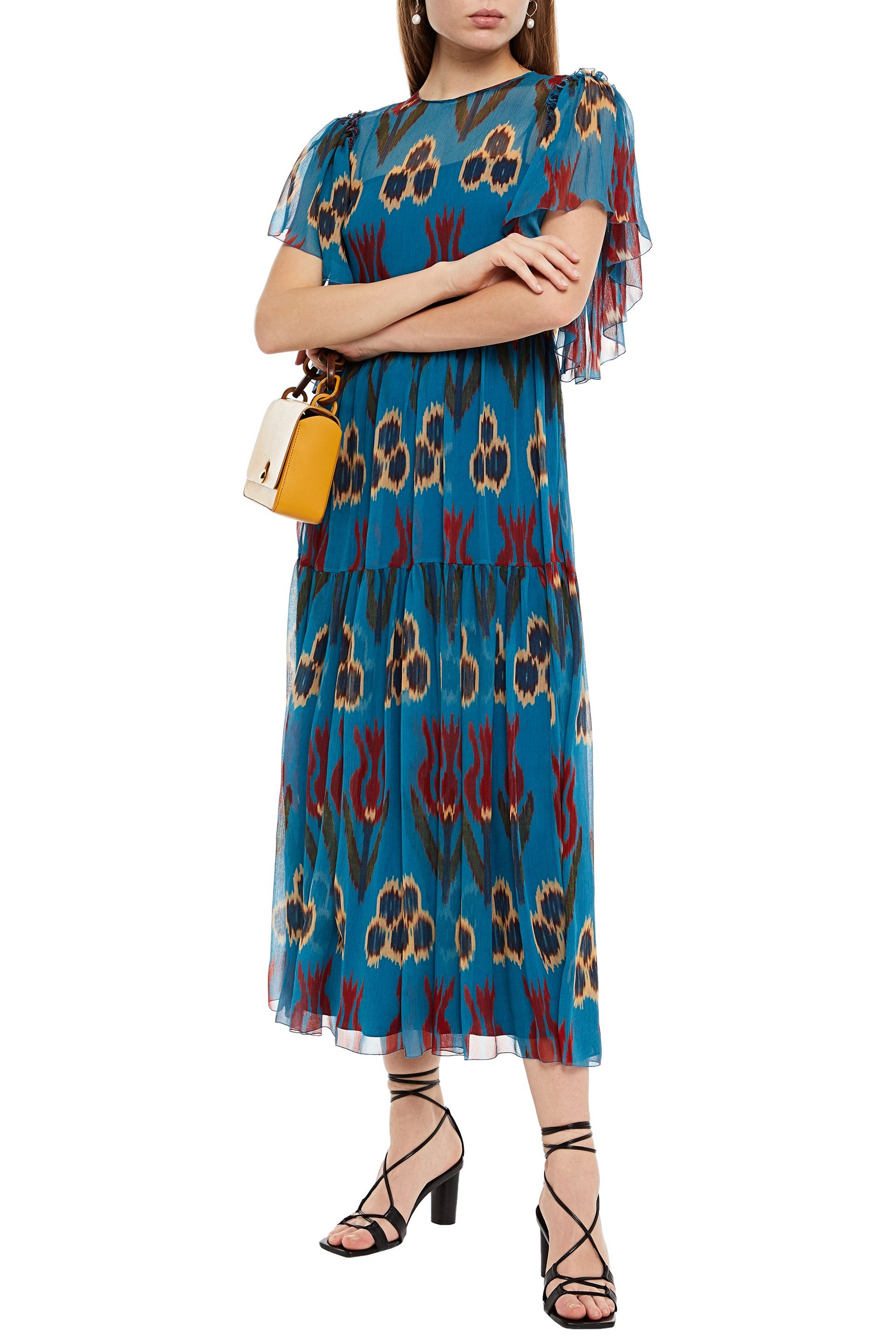 REDValentino Gathered printed silk-georgette midi dress