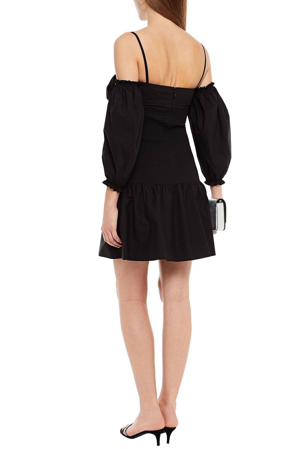 REDVALENTINO Cold-shoulder bow-detailed stretch-cotton poplin mini dress