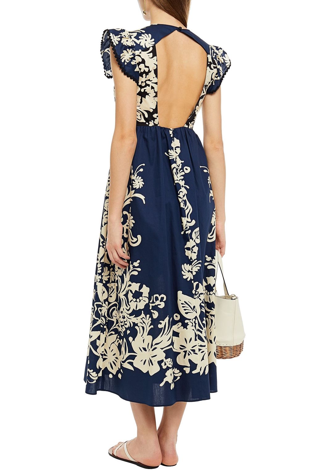REDVALENTINO Ruffled floral-print cotton-broadcloth midi dress