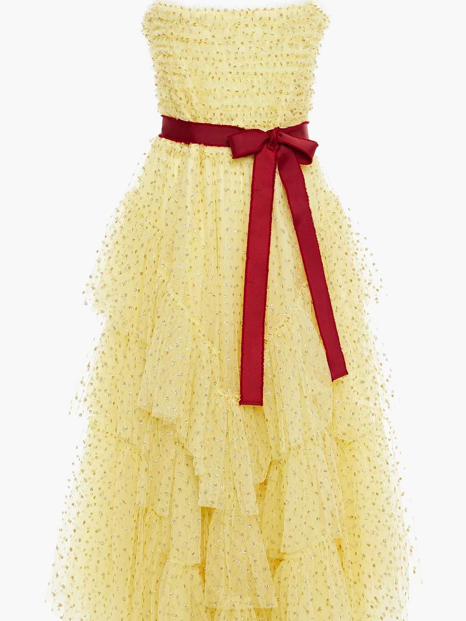 embellished tiered tulle midi dress