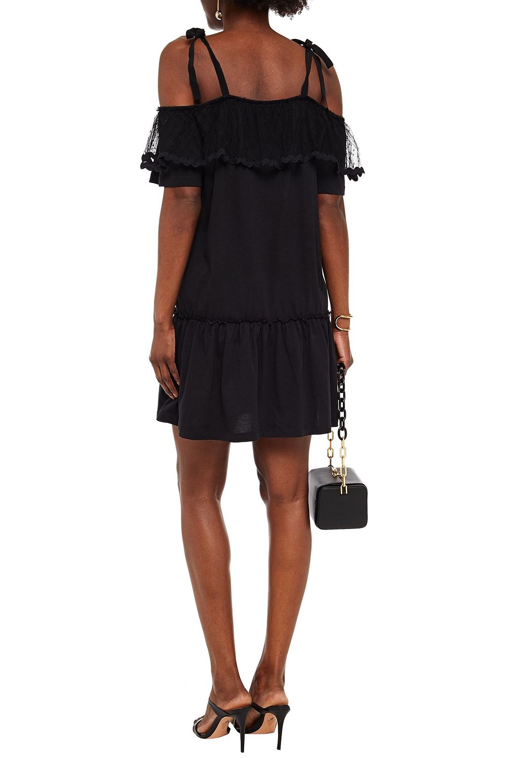 REDVALENTINO Minikleid aus Baumwoll-Jersey mit Point d'Esprit-Besatz und Cut-outs