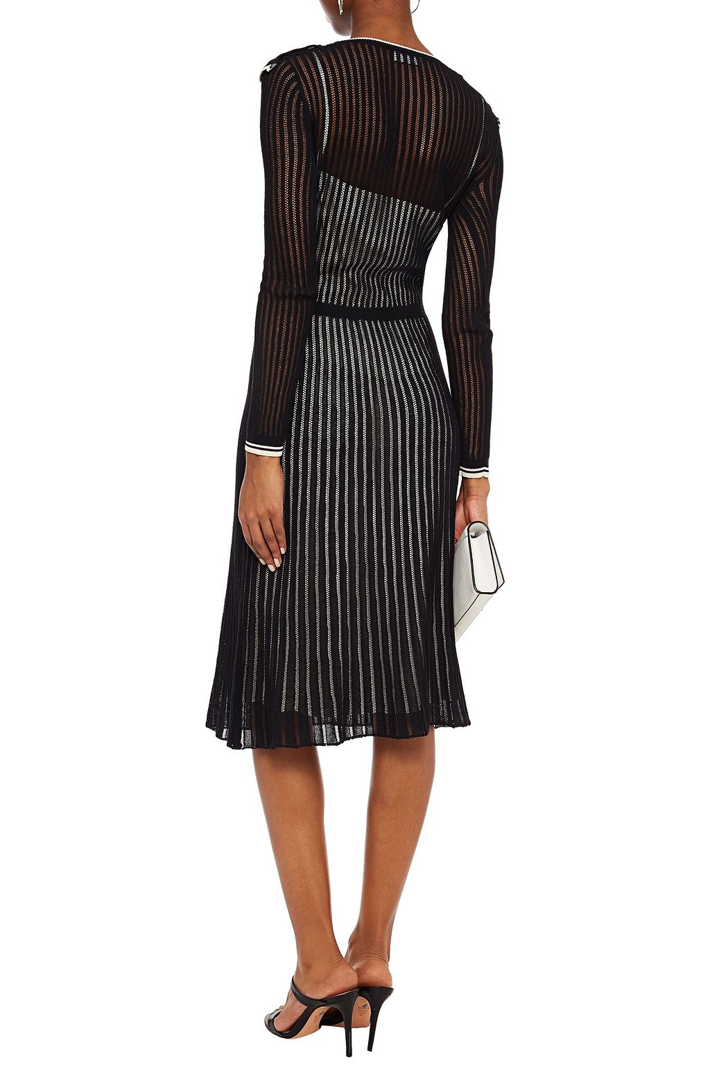 REDVALENTINO Ruffled open-knit cotton-blend midi dress