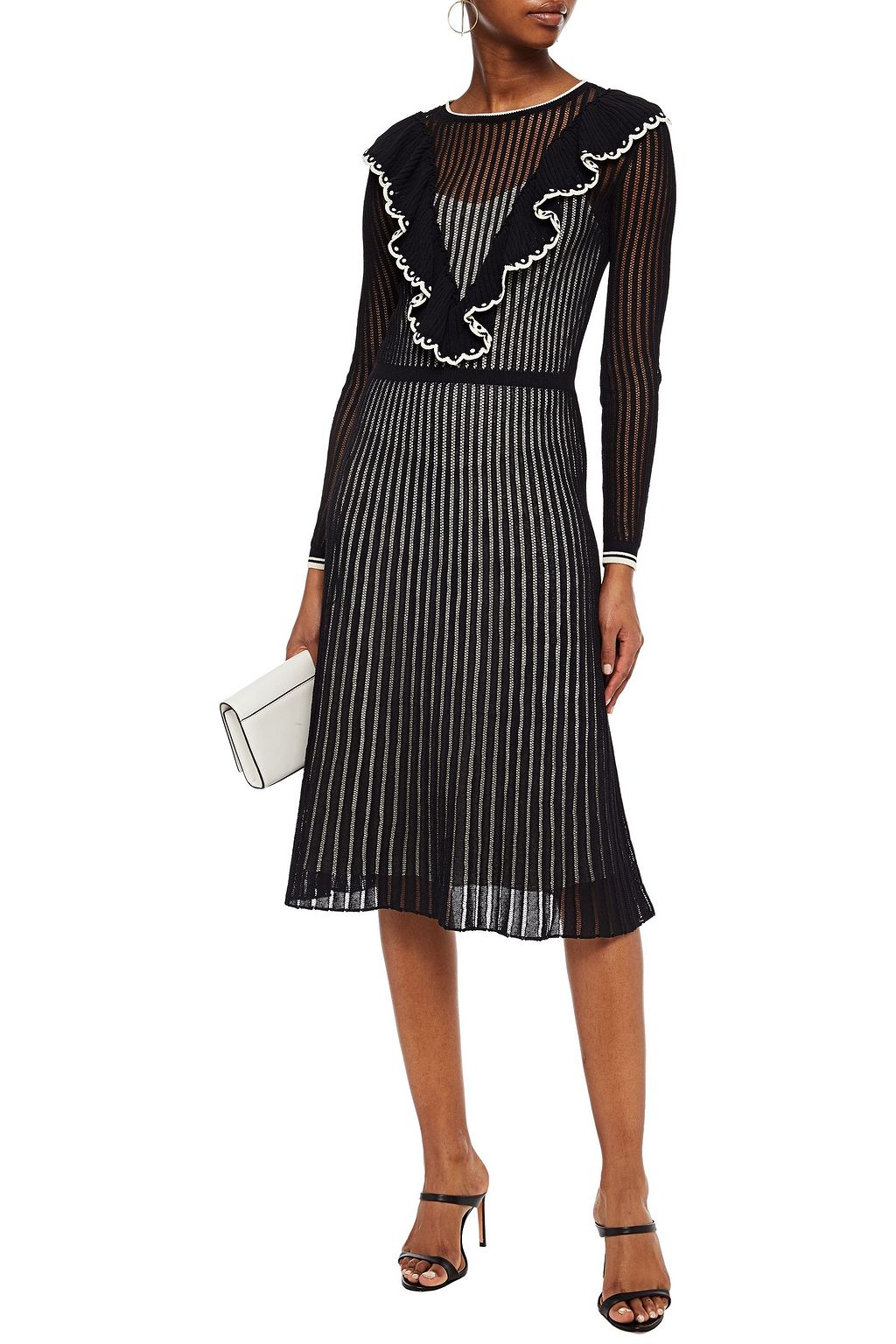 REDVALENTINO Ruffled open-knit cotton-blend midi dress