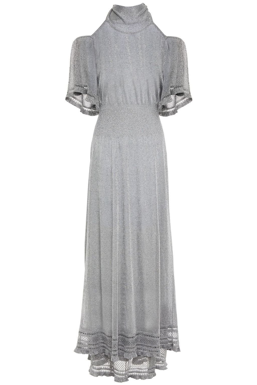Silver Cold-shoulder metallic crochet-knit maxi dress | Sale up to 70% off | THE OUTNET | M MISSONI | THE OUTNET