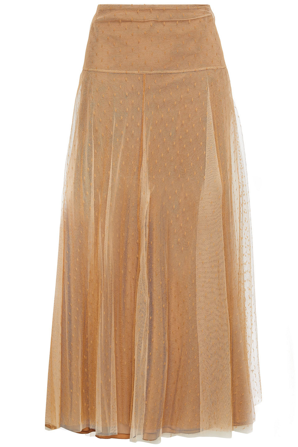 Redvalentino Woman Pleated Point D'esprit Midi Skirt Camel Size 44