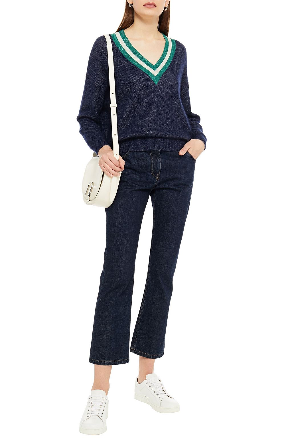 AUTUMN CASHMERE Striped cashmere and silk-blend sweater