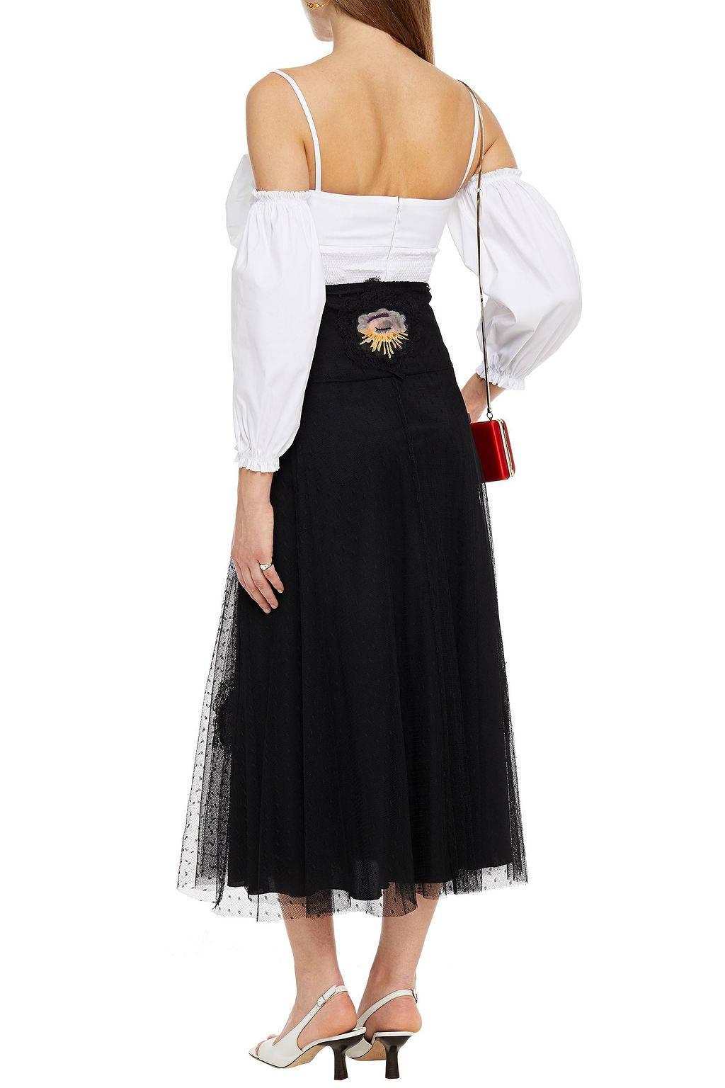 REDVALENTINO Embellished point d'esprit tulle midi skirt