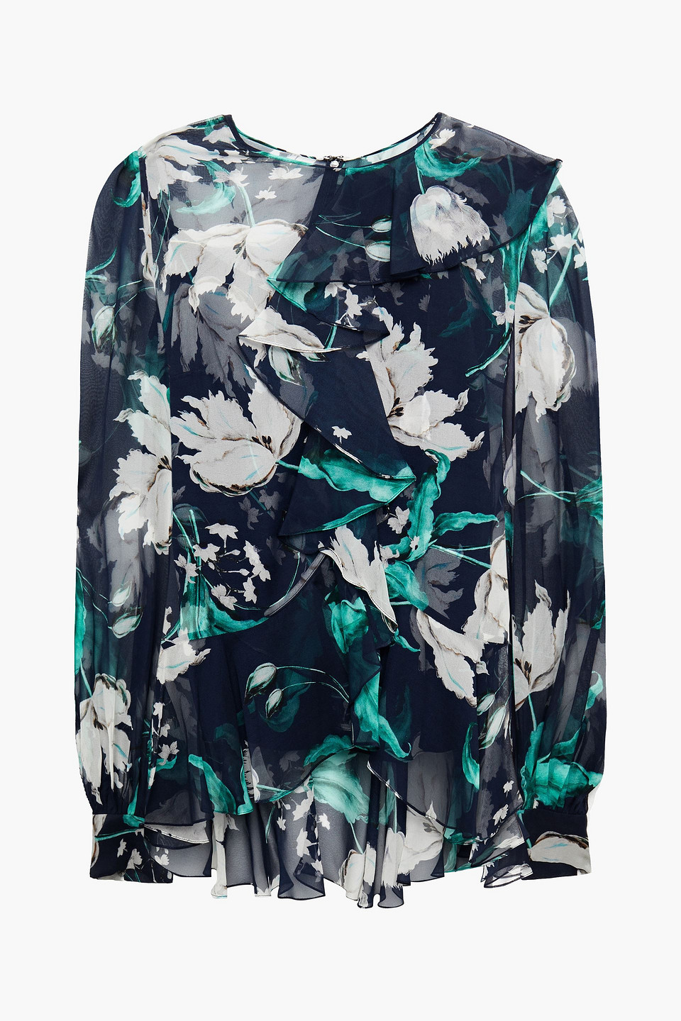 Erdem Woman Alexia Ruffled Floral-print Silk-chiffon Blouse Navy Size 12