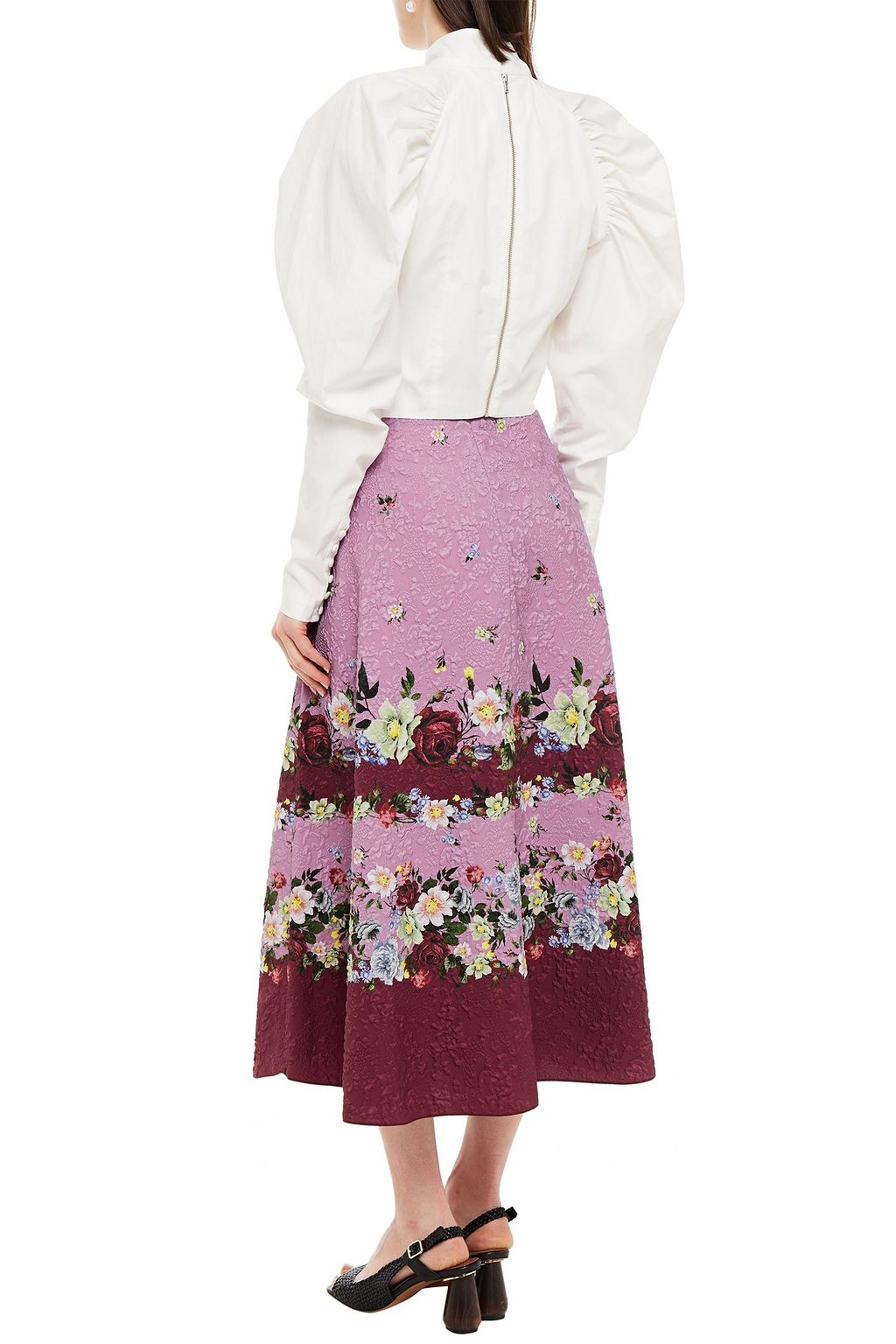 ERDEM Tiana flared floral-print jacquard midi skirt