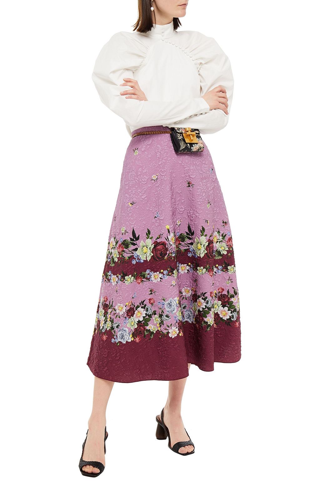 ERDEM Tiana flared floral-print jacquard midi skirt