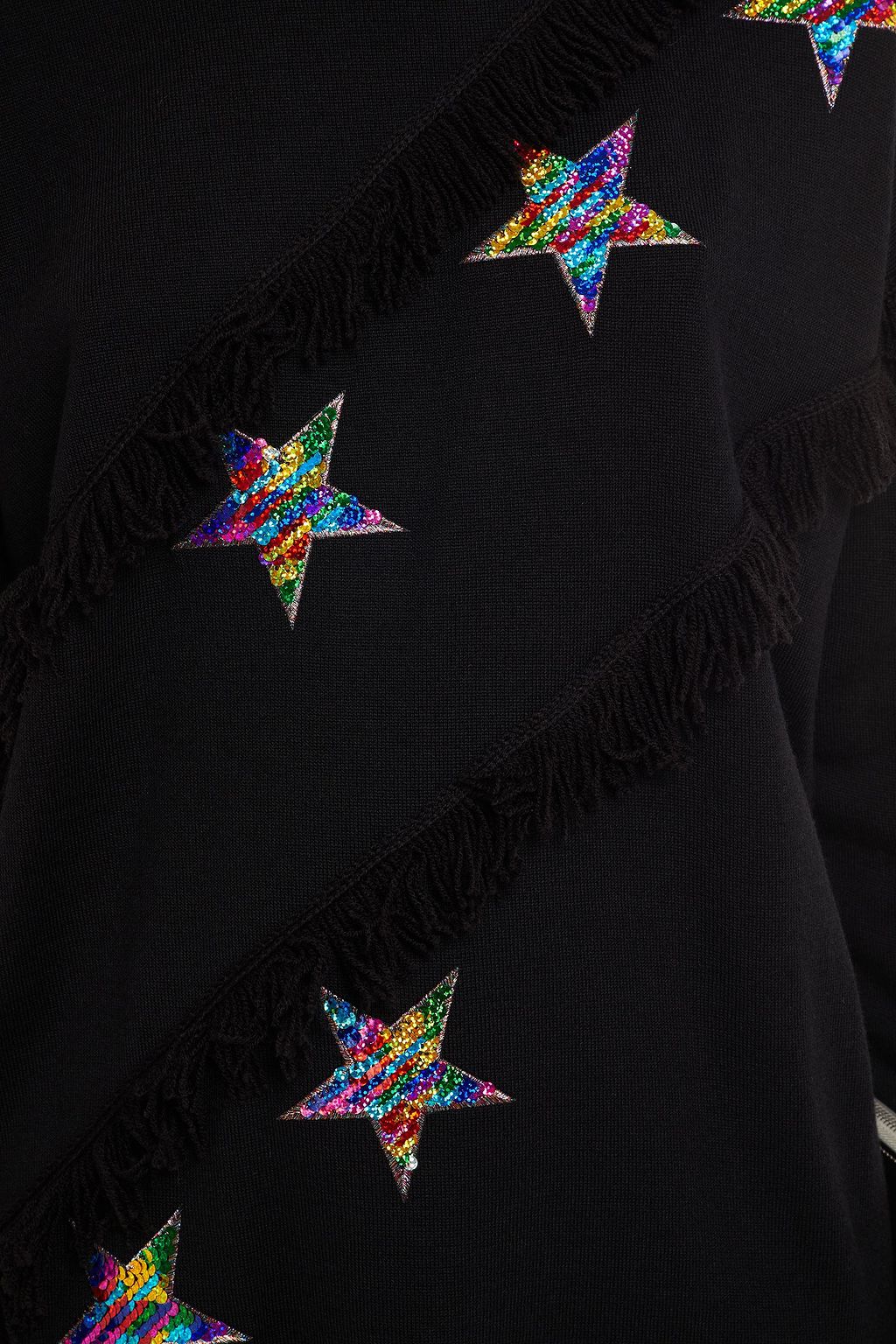 LOVE MOSCHINO Embellished fringed metallic wool-blend mini dress