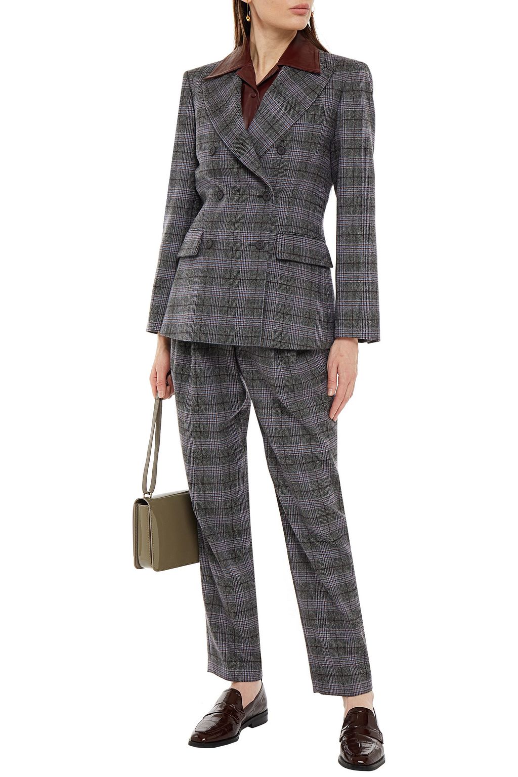 ALBERTA FERRETTI Double-breasted Prince of Wales checked wool, silk and cashmere-blend blazer