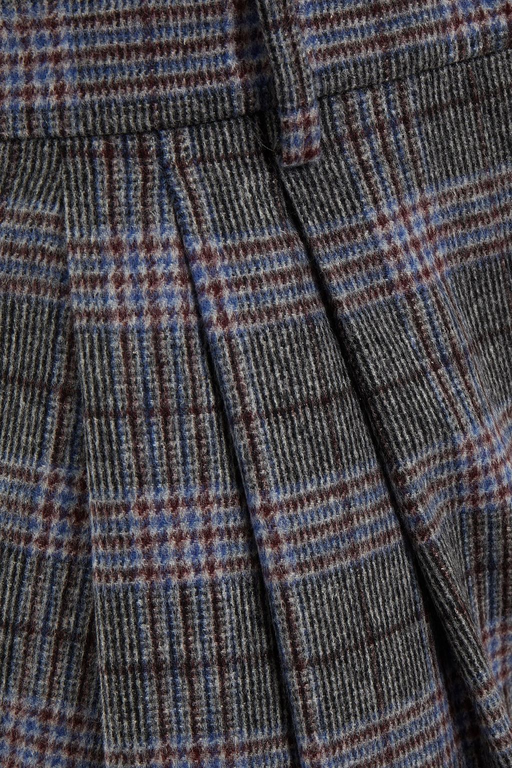 ALBERTA FERRETTI Pleated Prince of Wales checked wool, silk and cashmere-blend straight-leg pants