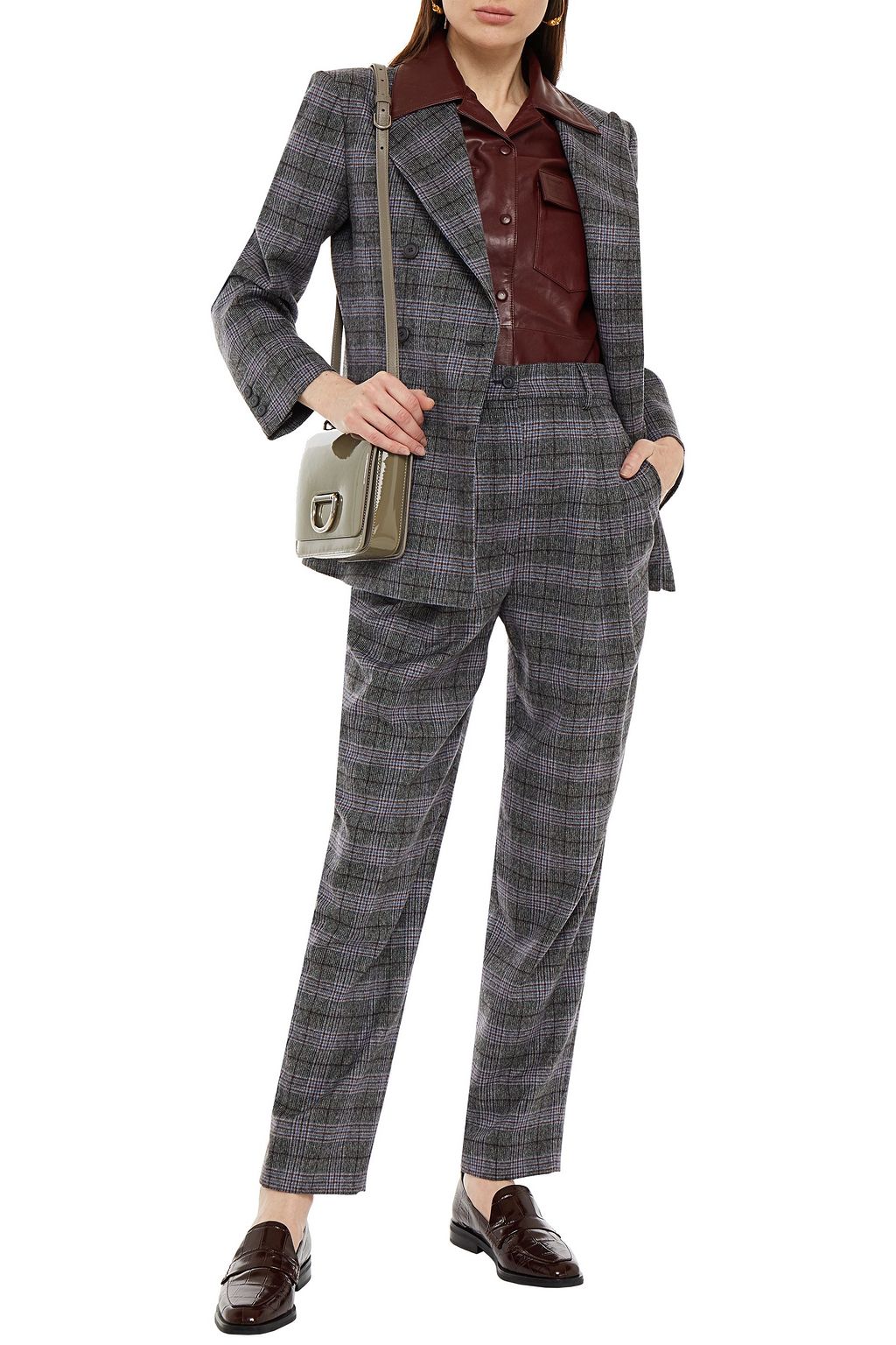 ALBERTA FERRETTI Pleated Prince of Wales checked wool, silk and cashmere-blend straight-leg pants